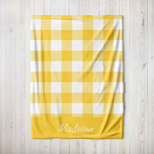 Yellow and White Buffalo Check Monogram Fleece Blanket