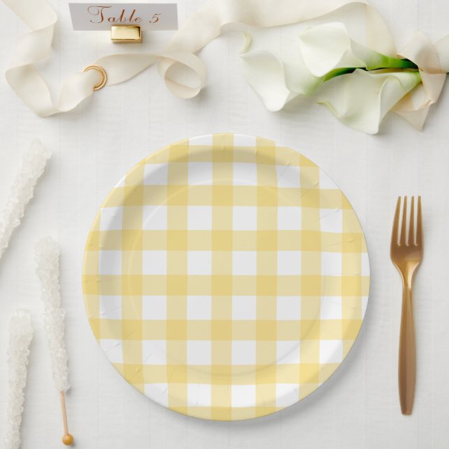 Yellow and White Buffalo Check Paper Plates (Wedding)