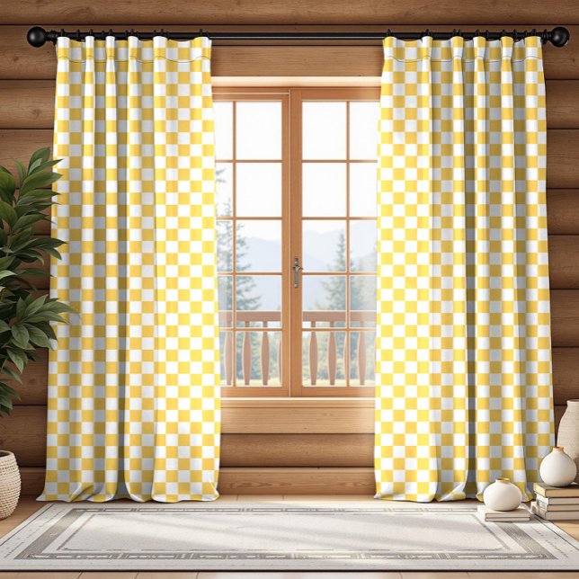 Yellow and White Buffalo Plaid Checkered Nurcery Blackout Curtains (Creator Uploaded)