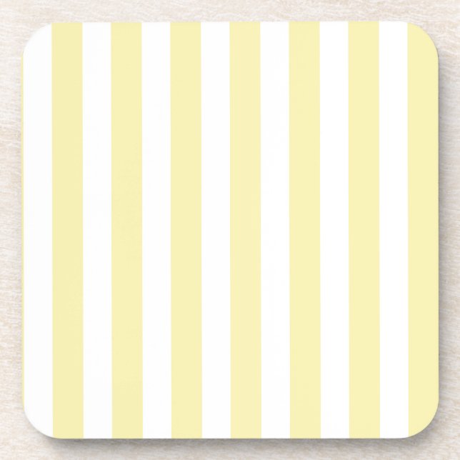 Yellow and white candy stripes beverage coaster (Front)