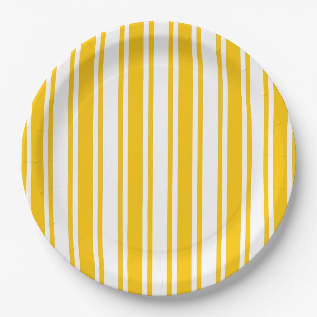 Yellow and white candy stripes paper plates (Front)