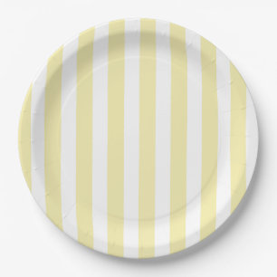 Yellow and white candy stripes paper plates