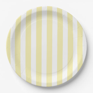 Yellow and white candy stripes paper plates