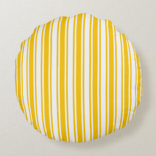 Yellow and white candy stripes round pillow