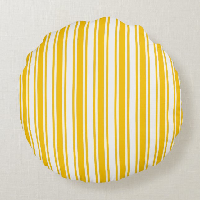 Yellow and white candy stripes round pillow (Back)