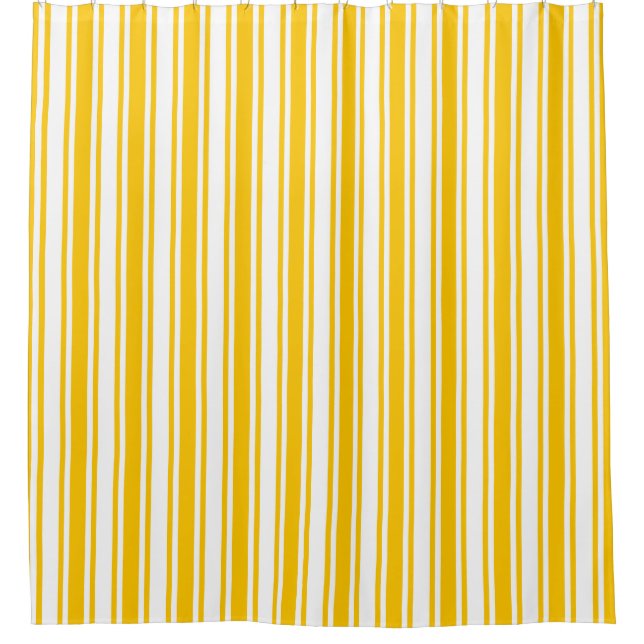 Yellow and white candy stripes shower curtain (Front)