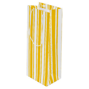 Yellow and white candy stripes wine gift bag