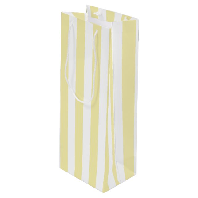 Yellow and white candy stripes wine gift bag (Front Angled)
