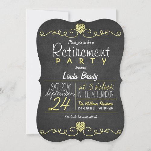 Yellow and White Chalkboard Retirement Party Invitation