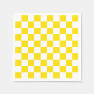 Yellow and White Checker Board Pattern Paper Napkins
