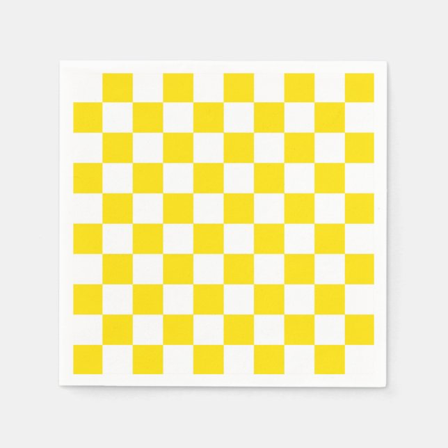 Yellow and White Checker Board Pattern Paper Napkins (Front)