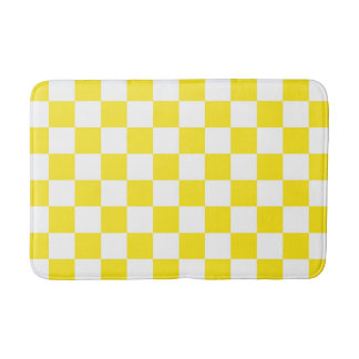 Yellow and White Checkerboard Pattern Bath Mat