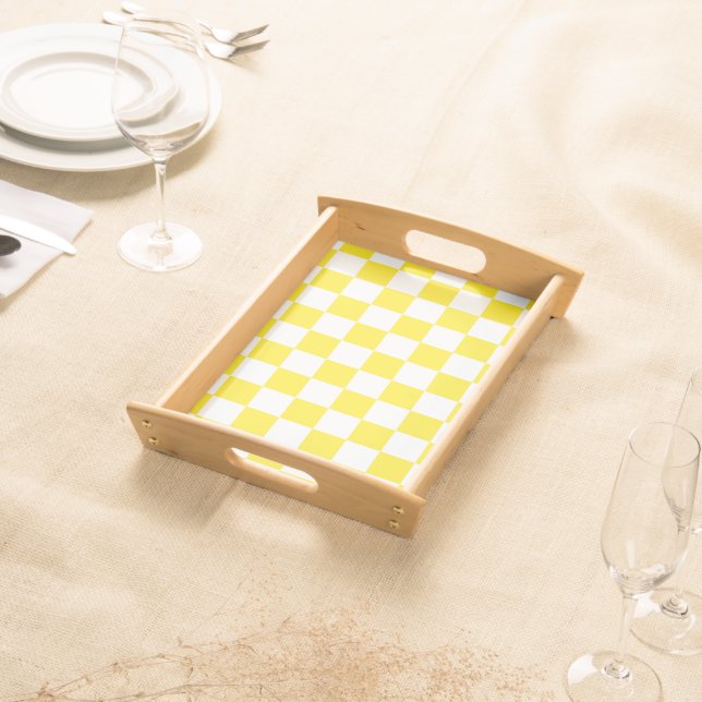 Yellow and White Checkerboard Pattern  Serving Tray (Front)
