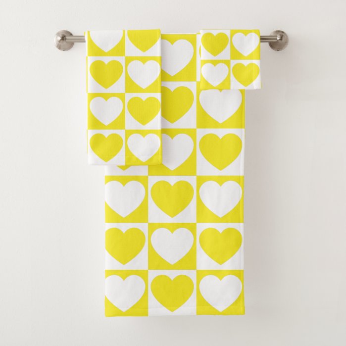 Yellow and White Checkered Pattern With Hearts
