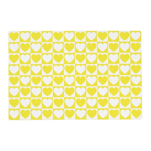 Yellow and White Checkered Pattern With Hearts Placemat