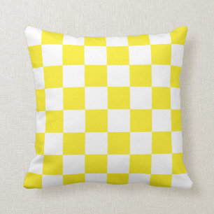 Yellow and White Checks Throw Pillow