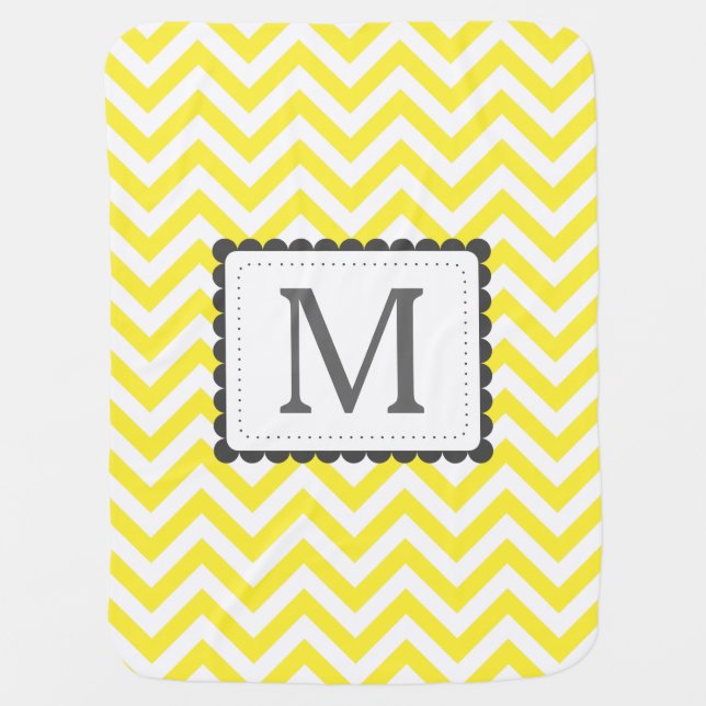 Yellow And White Chevron Custom Monogram Receiving Blanket (Front)
