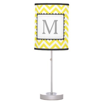Yellow And White Chevron Custom Monogram Table Lamp by VintageDesignsShop at Zazzle