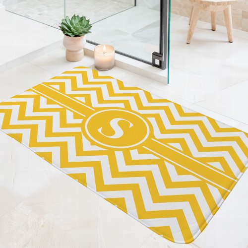 Yellow And White Chevron Monogram Bath Mat