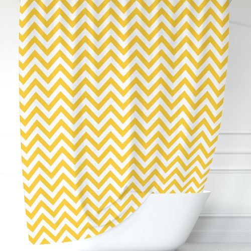 Yellow And White Chevron Shower Curtain