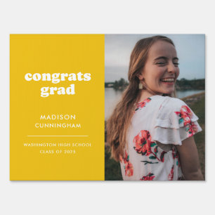Yellow and White Congrats Grad Photo Graduation Sign