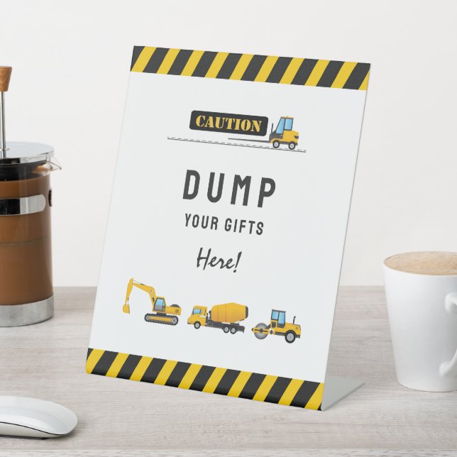 Yellow and White Construction Party Gifts Sign (In SItu)