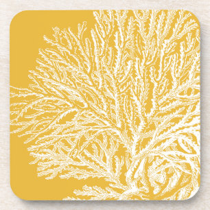 Yellow and White Coral Beverage Coaster