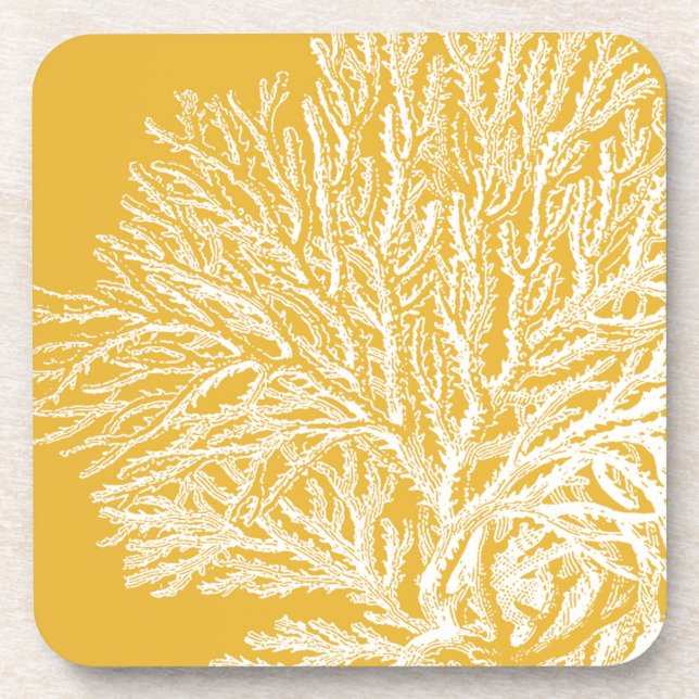 Yellow and White Coral Beverage Coaster (Front)