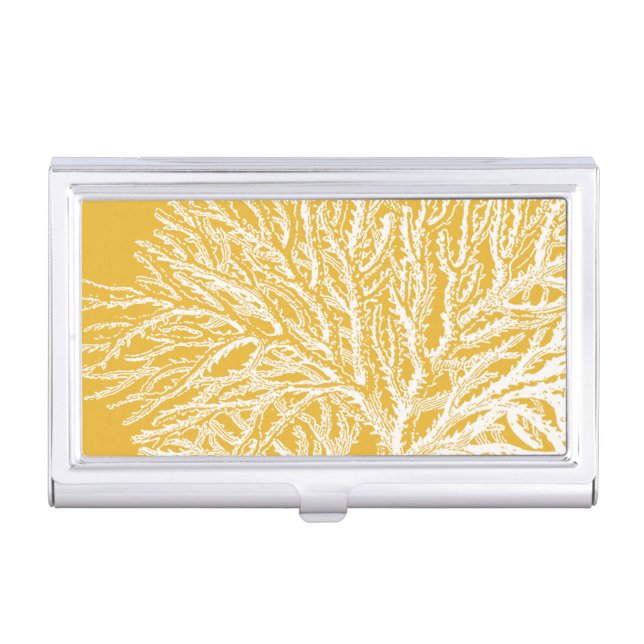 Yellow and White Coral Business Card Case (Front)