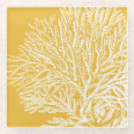Yellow and White Coral Glass Coaster<br><div class="desc">Get this modern piece of artwork today with a vibrant yellow background. This piece of art contains a silhouette,  translucent coral that is very sharp and vivid. It's a contemporary art piece that will be perfect for any type of nautical theme you are trying to go for.</div>