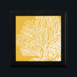 Yellow and White Coral Jewelry Box<br><div class="desc">Get this modern piece of artwork today with a vibrant yellow background. This piece of art contains a silhouette,  translucent coral that is very sharp and vivid. It's a contemporary art piece that will be perfect for any type of nautical theme you are trying to go for.</div>