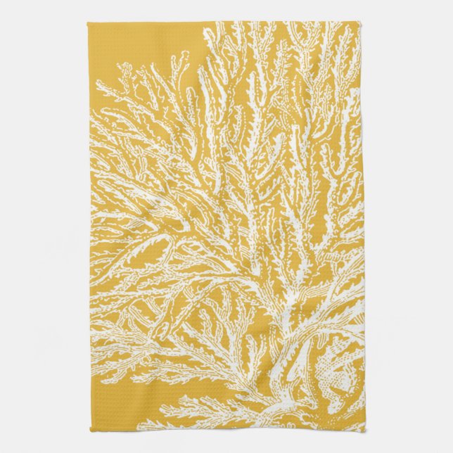 Yellow and White Coral Kitchen Towel (Vertical)