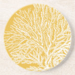 Yellow and White Coral Sandstone Coaster<br><div class="desc">Get this modern piece of artwork today with a vibrant yellow background. This piece of art contains a silhouette,  translucent coral that is very sharp and vivid. It's a contemporary art piece that will be perfect for any type of nautical theme you are trying to go for.</div>