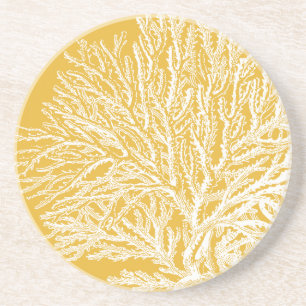 Yellow and White Coral Sandstone Coaster