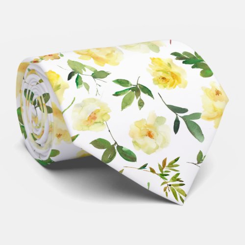 Yellow and White Cream Roses Neck Tie Necktie