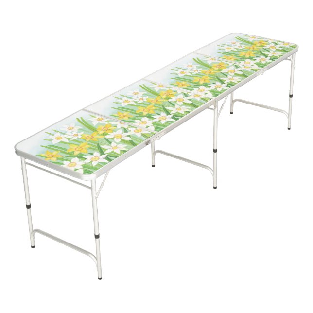 Yellow and White Daffodils in Spring Beer Pong Table (Angled)