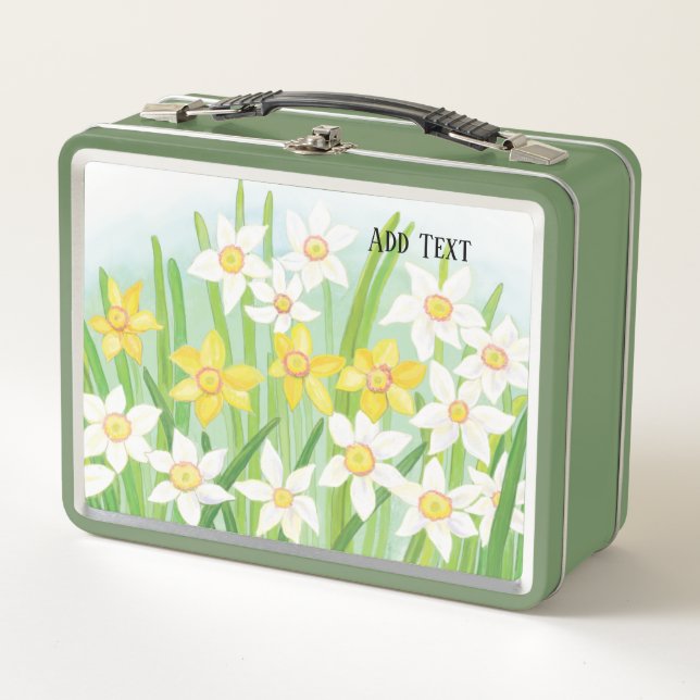 Yellow and White Daffodils in Spring Custom Metal Lunch Box (Front)