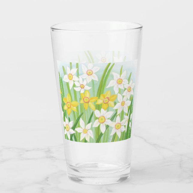 Yellow and White Daffodils in Spring  Glass (Back)