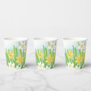 Yellow and White Daffodils in Spring  Paper Cups
