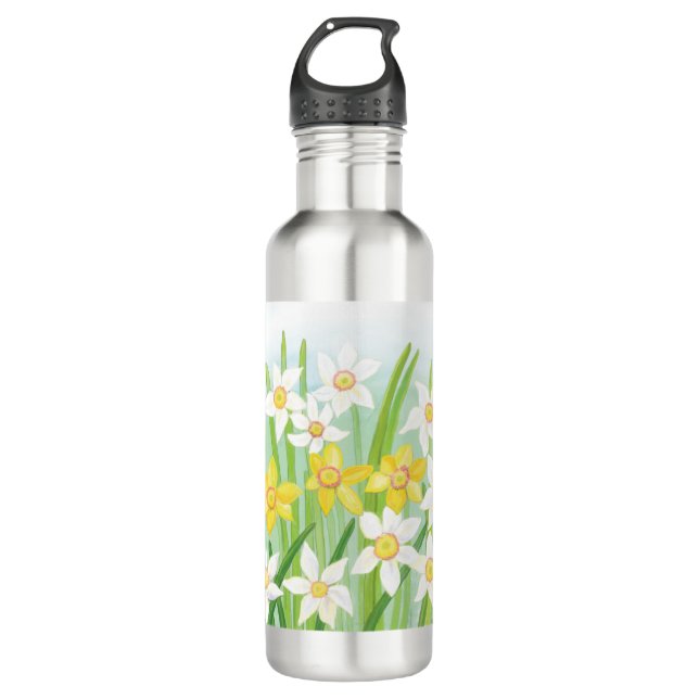 Yellow and White Daffodils in Spring  Stainless Steel Water Bottle (Front)