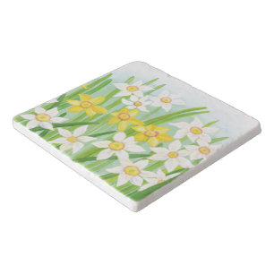 Yellow and White Daffodils in Spring  Trivet