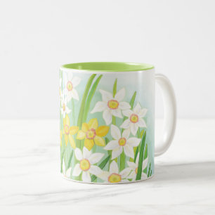 Yellow and White Daffodils in Spring Two-Tone Coffee Mug