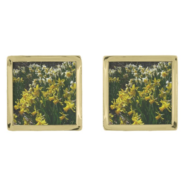 Yellow and White Daffodils Spring Flowers Cufflinks (Front)