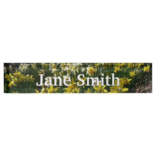 Yellow and White Daffodils Spring Flowers Desk Name Plate (Front)
