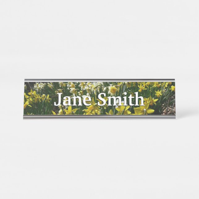 Yellow and White Daffodils Spring Flowers Desk Name Plate (Front)