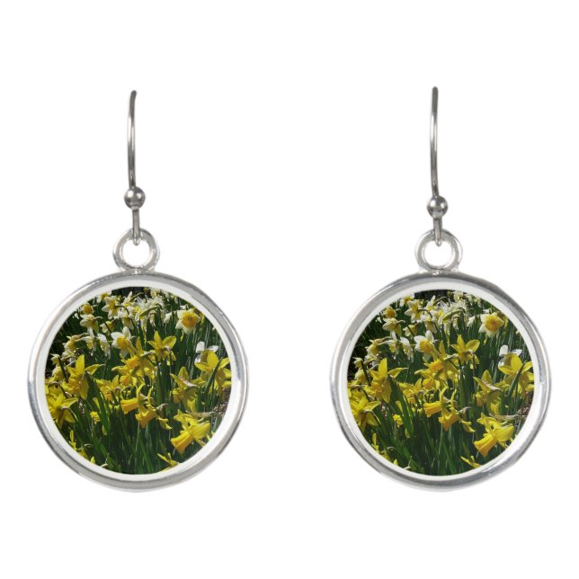 Yellow and White Daffodils Spring Flowers Earrings (Front)
