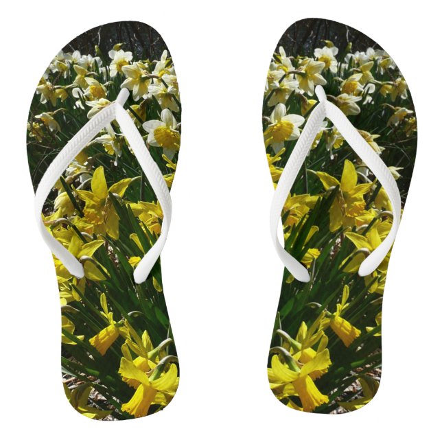 Yellow and White Daffodils Spring Flowers Flip Flops (Footbed)