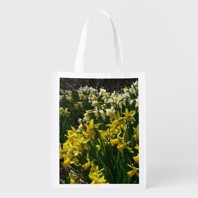 Yellow and White Daffodils Spring Flowers Grocery Bag (Front)