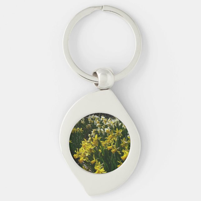 Yellow and White Daffodils Spring Flowers Keychain (Front)