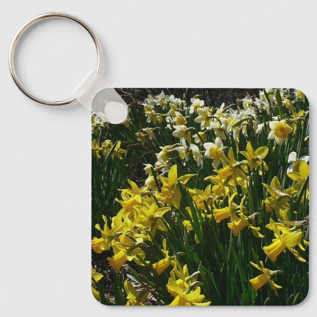 Yellow and White Daffodils Spring Flowers Keychain (Front)